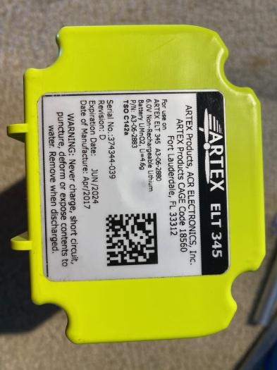 ELT battery data plate