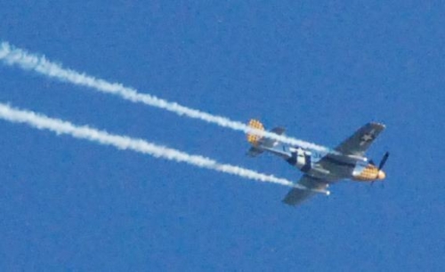 An angel came by to bless the build!  (Eddie Andreni and his P-51, local airshow pilot)