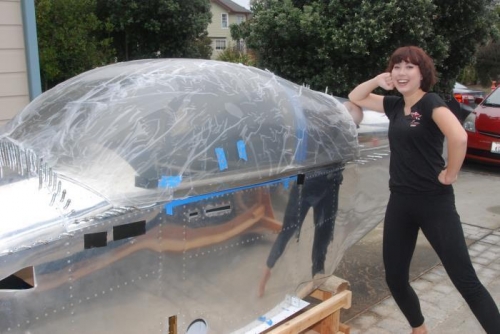 Julianna helping to fit check