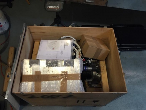 The ULPower engine crate just after opening.  Lots of extra boxes.