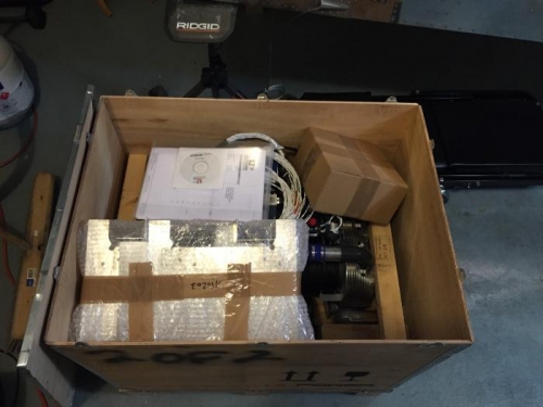 The ULPower engine crate just after opening.  Lots of extra boxes.