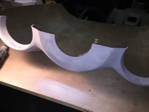 Upper cowl with prop shaft circle cut out and cleaned up (sanded).