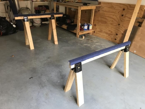 Both completed sawhorses with the short one in front.