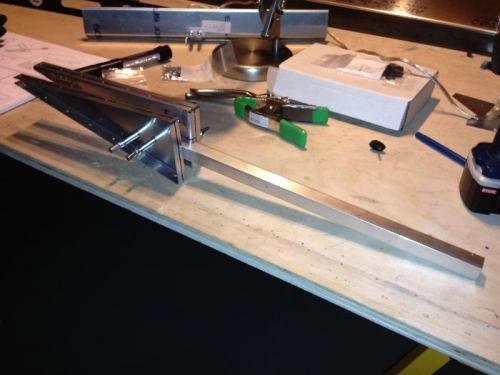 The two ribs, drilled and clecoed to the balance bar.