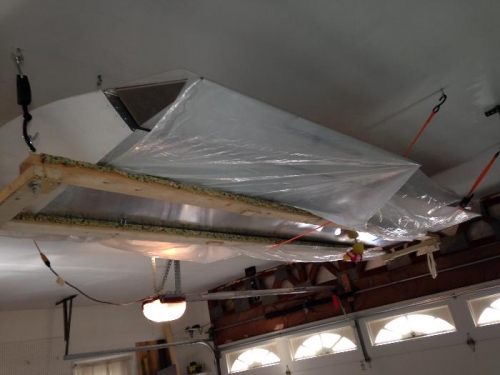 Left wing, hanging from the garage ceiling, with the flap removed.