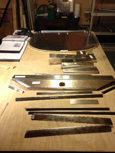 All the firewall pieces after updrilling to final rivet size, filing, and deburring.