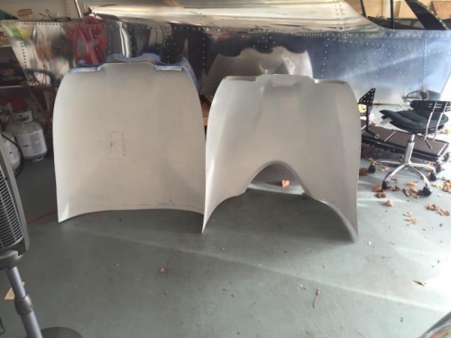 Top (left) and bottom (right) cowls with their interiors painted.