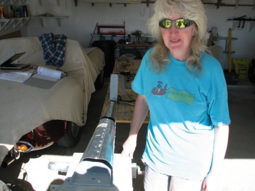 Lynn after having helped rivet the rolled edge on the rudder