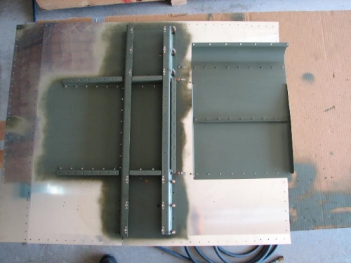 Forward floor with cooling air ramp.  Stiffener has been riveted to the rear crossmember.