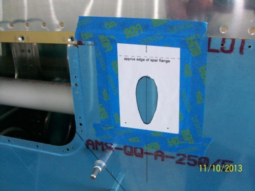 Pitot mast template taped to skin