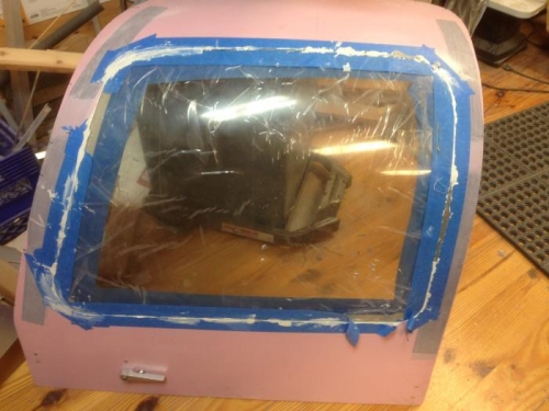 Door windows with adhesive