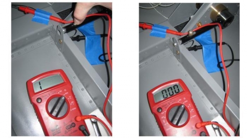 Continuity test for fuselage pin- right side- before lock & after lock