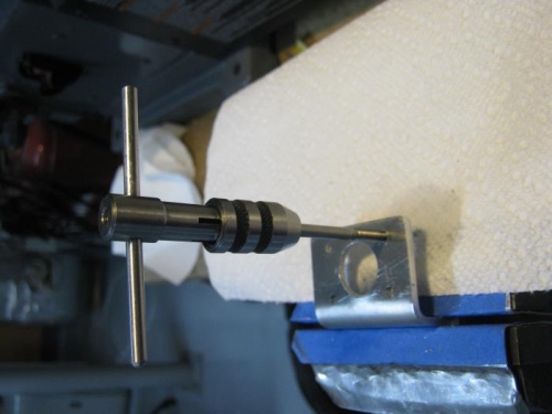 Tapping the holes in the F00034 L&R wing electrical brackets