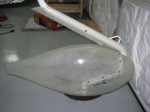 Nose wheel gear leg fairing installed-right view