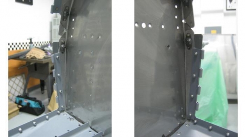 Match drilled and riveted the F12116 L&R cowl hinges to the F1201P firewall spacers & F1270 side skins