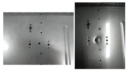 Attached nut plates and widened hole for gascolator attach point