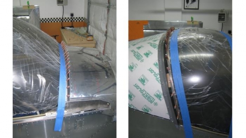 Right side forward and aft canopy attachment holes located and drilled