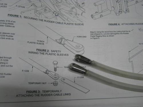 Attached safety wire to rudder cable sleeves