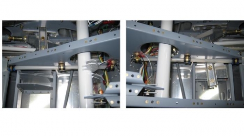 Routed left & right rudder cables and secured rudder sleeve using cushion clamps per spec