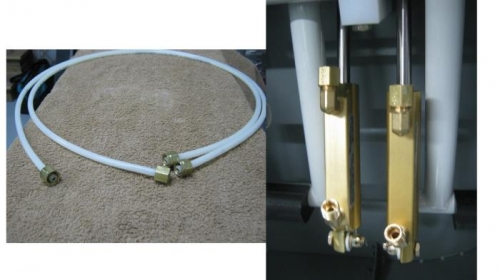 Installed brake line end fittings and installed brass elbows into the ports of master cylinders