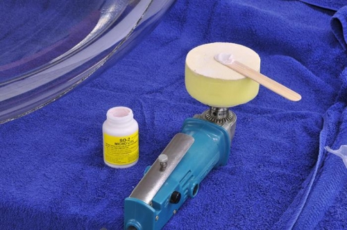 Applying Paste To Sponge - Right Angle Electric Drill