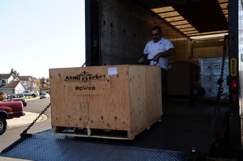 Lycoming IO-390 Arrives - Vitran Truck Unloads