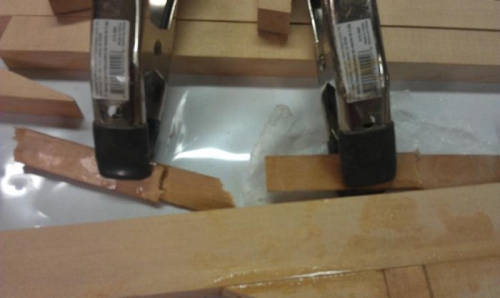 Test pieces - these will be destroyed to check the glue batch.  This is done during each glue session