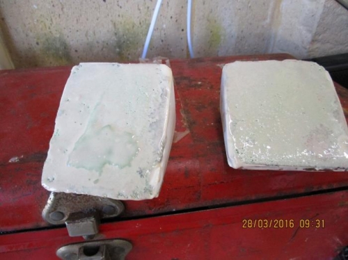 Mstr Cyl Mounts foam coated in slurry
