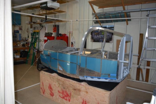 Using shipping crate as table for fuselage