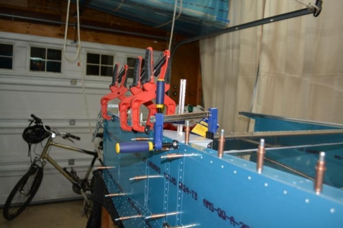 Longeron and side skin clamped up and ready to start drilling holes