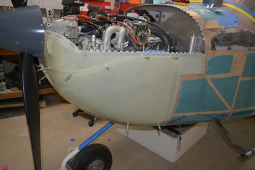 drilled and clecoed lower flange of air duct