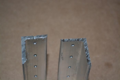 Hack saw on the left and post clean up via table saw on right