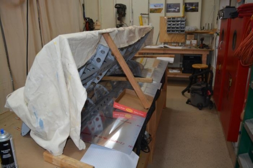 Attaching skin to the stabilator skeleton and prep for prime