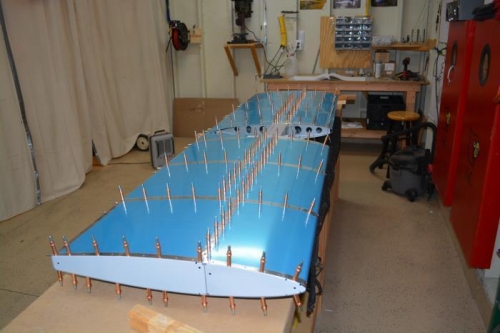Top and bottom clecoed in place and ready for rivets