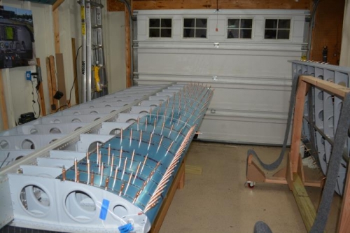 Wing flipped over to start working on the top skins