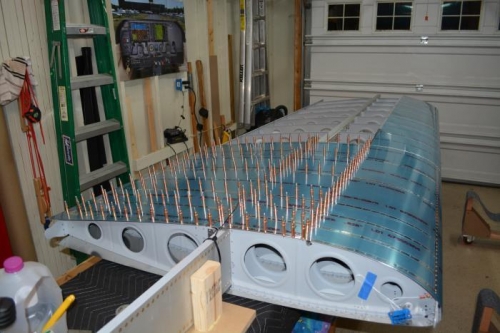 Left inboard skin clecoed in place