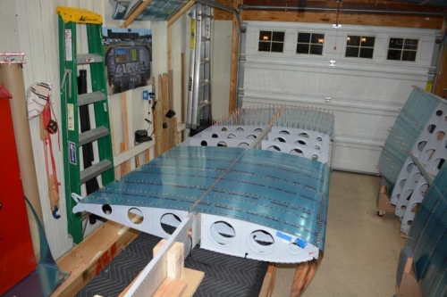 inboard skin rivetted in place and outboard clecoed