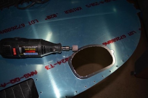 Final sizing the access hole for the right wing tip light