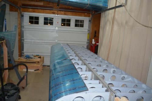 Right wing leading edge riveted in place