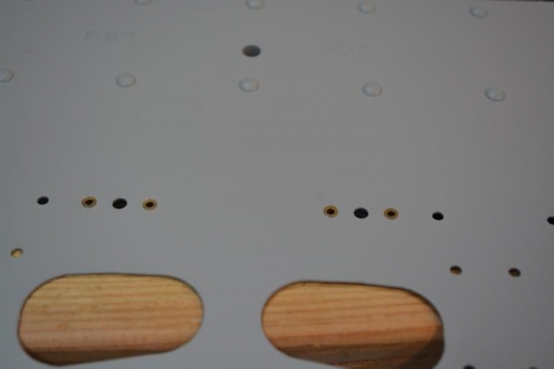 Pulled flush rivets for center plate nuts