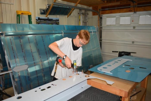Michael setting the corner flange rivets