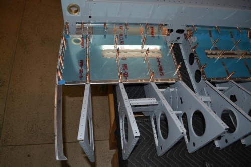 Right seat floor clecoed in place