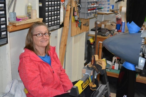 Cyndi helping with the spinner alignment