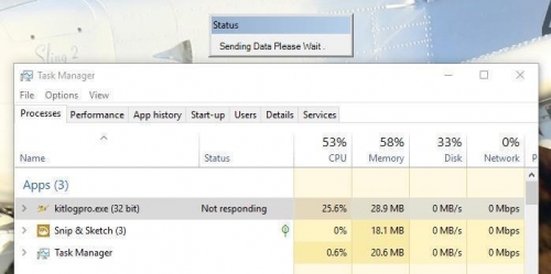 Task manager says KitLog not responding