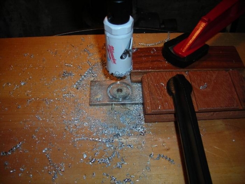 bi-metal hole saw does a nice job in the drill press