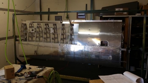 Inboard skin cleko'd for prep work