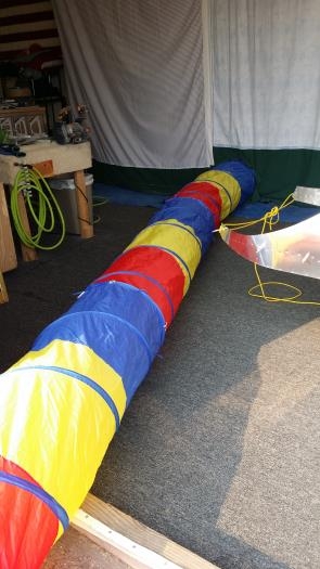 Paint booth axhaust tube made from three 6' kids toys