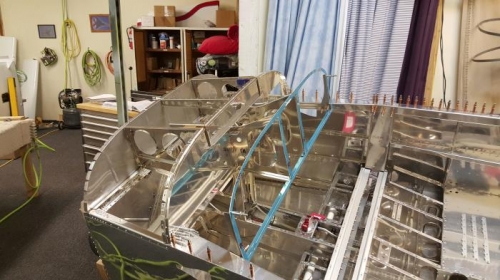 Panel structure cleko'd and riveted in place