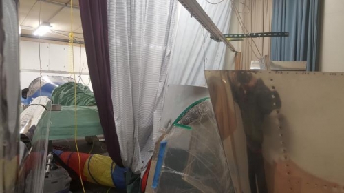 Another view with the paint booth partially open