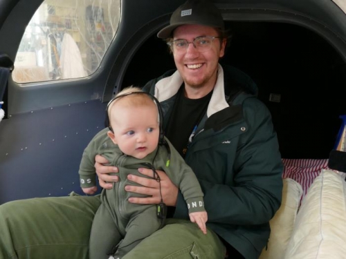 Sitting with uncle Chris.